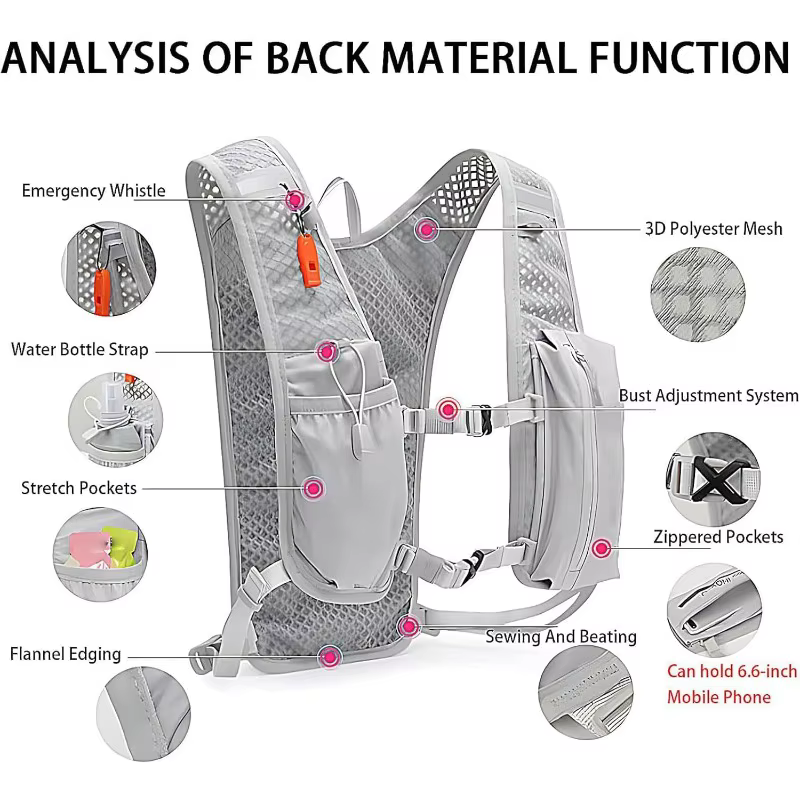 Gilet de course pour marathon et trail, gilet de randonnée léger, sac à dos réfléchissant avec poche pour téléphone et poche pour poche à eau