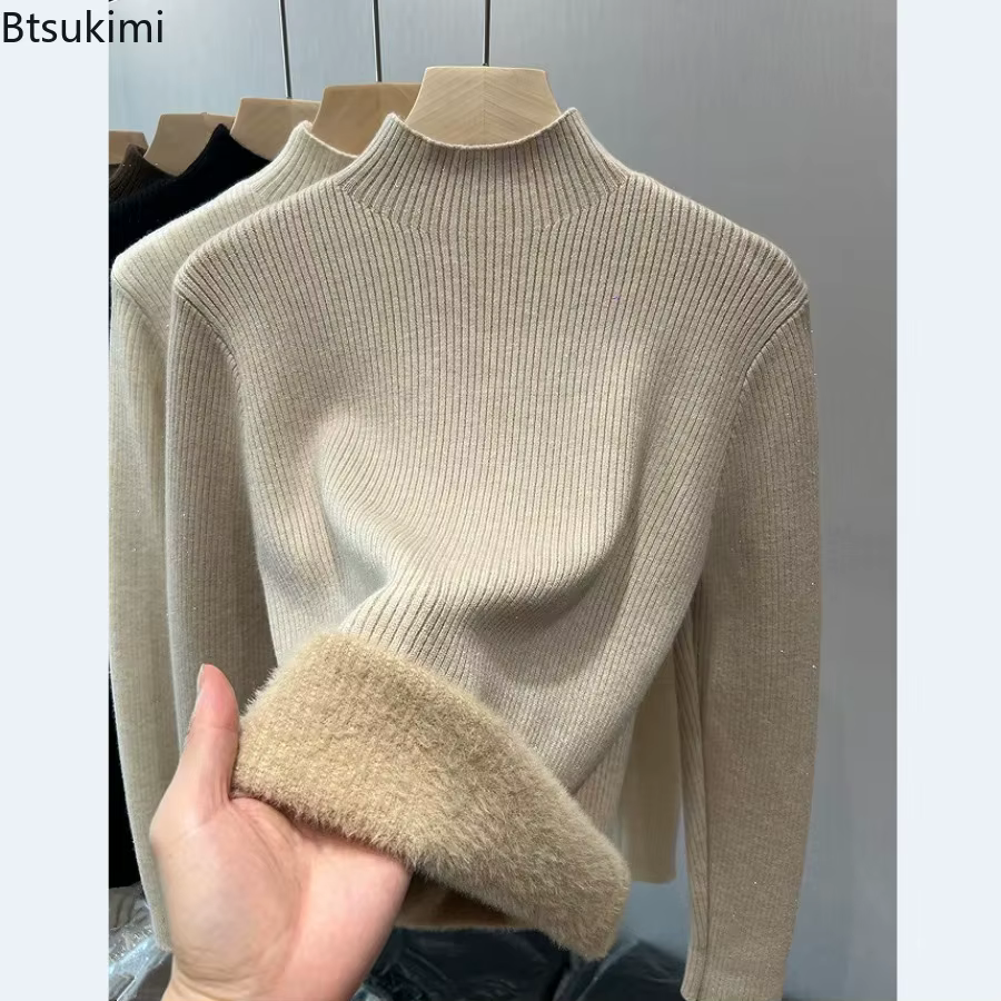 2026 col roulé hiver pull femmes élégant épaissir velours doublé chaud Sueter tricoté