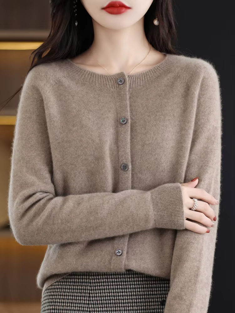 Femmes pull en cachemire 100% laine mérinos tricoté Cardigan automne hiver tricots col rond femme couleur unie décontracté haut tendance
