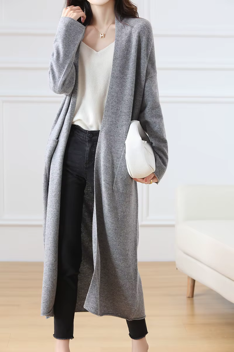 Cardigan à palangre en laine mérinos