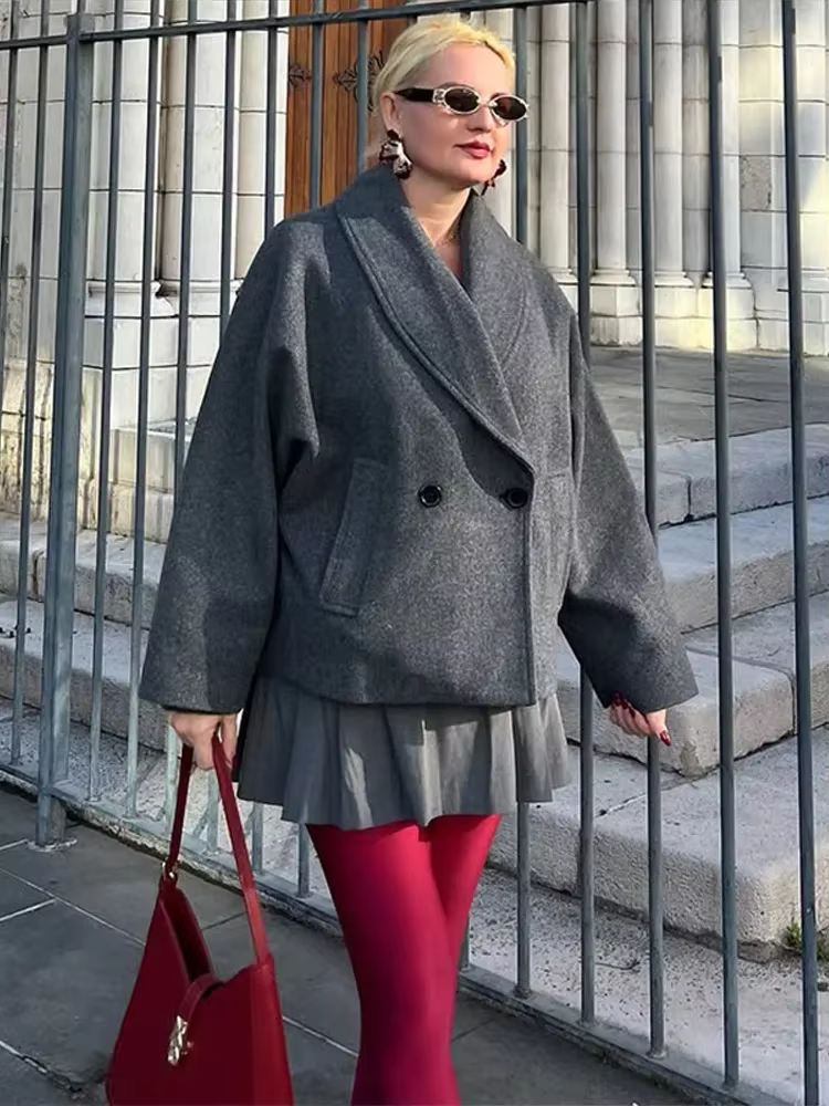 Manteau en Tweed à revers élégant pour femme