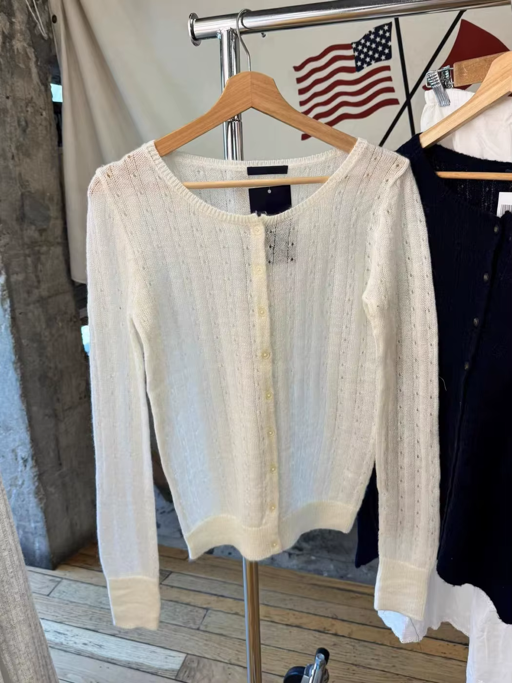 Cardigan à œillets Beige pour femme, col rond, manches longues, en coton, tricoté fin, Smock, décontracté, Simple, assorti avec tout, automne
