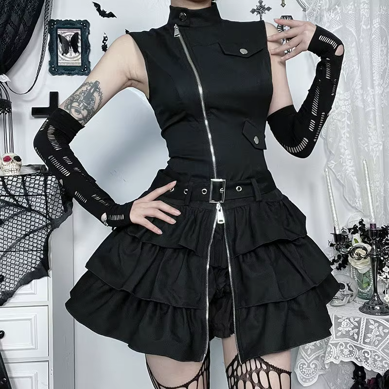 Robe gilet rétro à fermeture éclair pour femmes