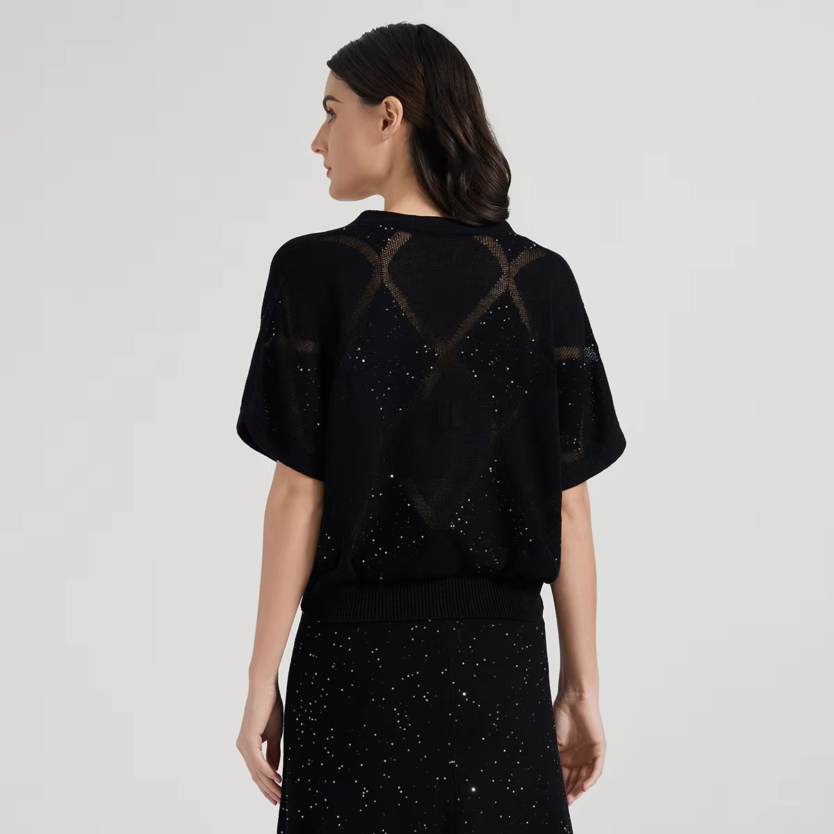 Cardigan en soie et lin à paillettes pour femme