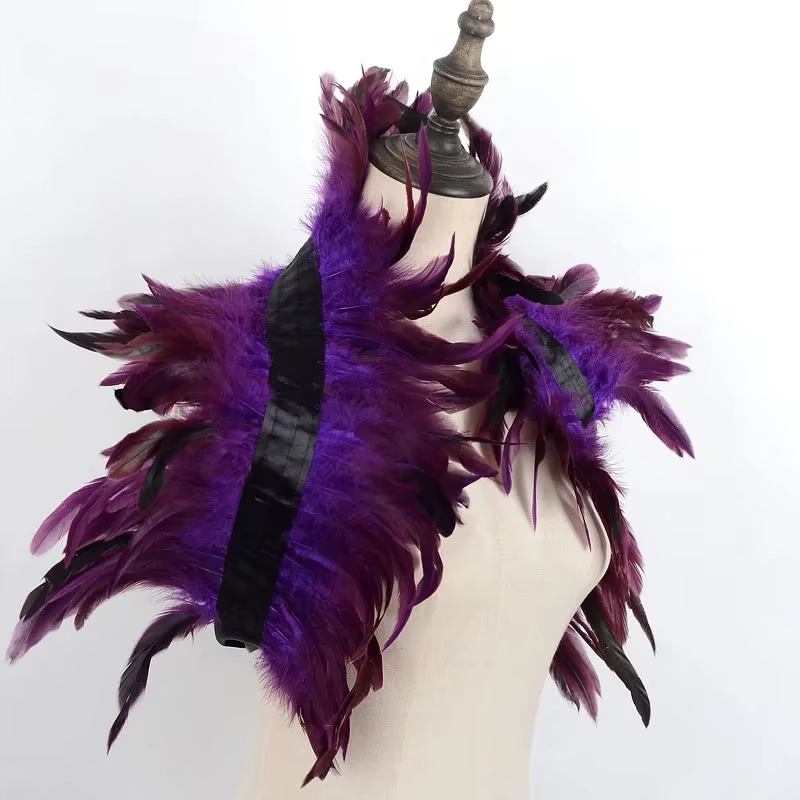 Col Cape en plumes véritable, Design gothique de cygne pour femmes, spectacle sur scène d'halloween, enveloppe d'épaule gothique Lolita