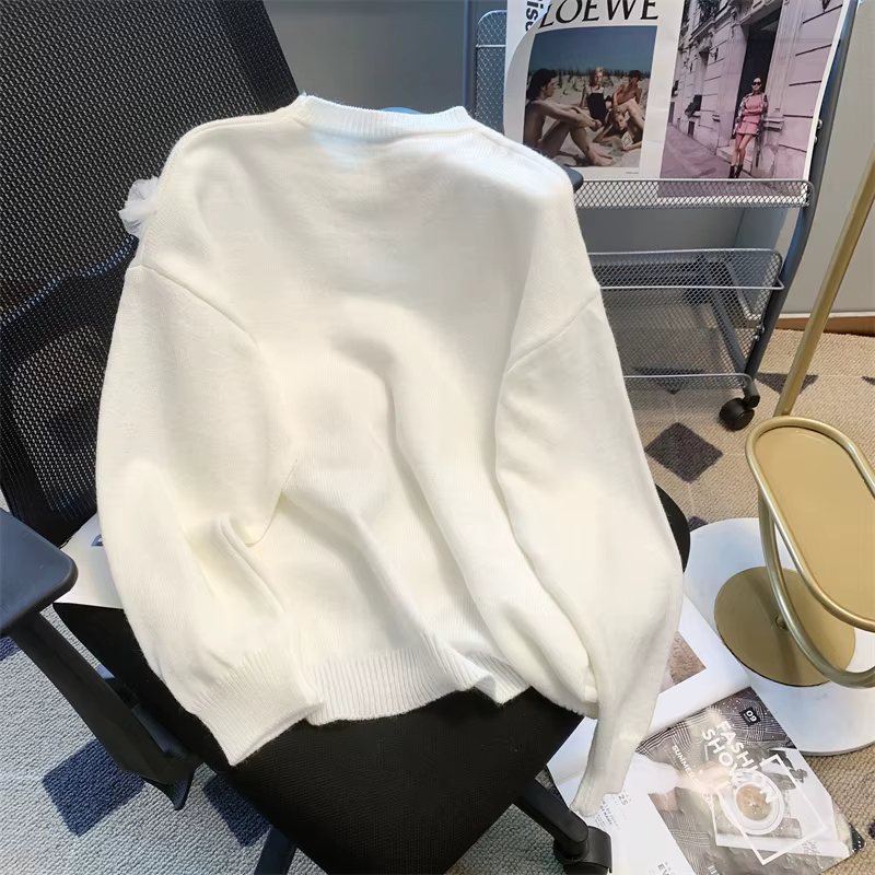 Faire un nouveau pull d'hiver femme col rond dentelle nœud papillon détendu joker bord bref paragraphe
