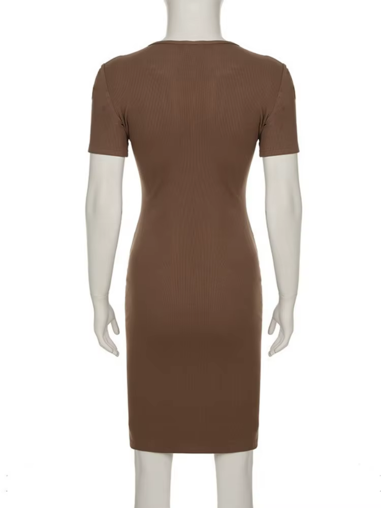 Robe longue à col en v pour femmes, vêtements d'été à manches courtes, couleur unie, une pièce, boutons Streetwear