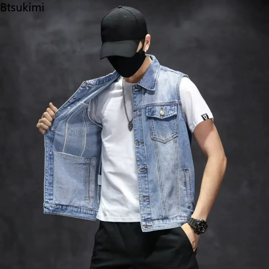 Gilets en denim déchirés pour hommes, veste en fibre de coton, gilet de cow-boy décontracté, streetwear hip hop, haute qualité, tout neuf et à la mode