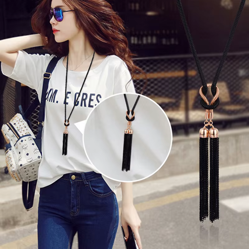Élégant femme mode pendentif collier gland longue hiver pull chaîne collier femmes géométrique torsadé colliers bijoux cadeau