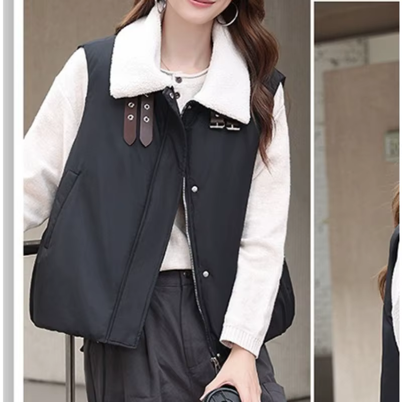2025 hiver nouveau gilet col en laine d'agneau coton