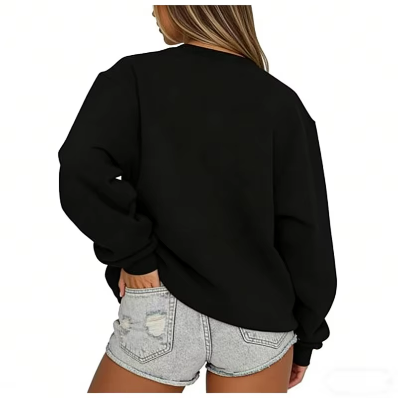Printemps automne femmes sweat quotidien pull décontracté couleur unie vêtements de sport confort haut col en o ample à manches longues sweat-shirt
