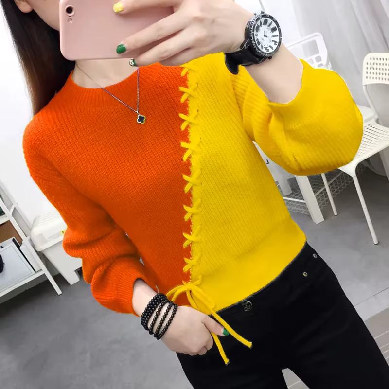 Pull à Manches sulfet Col Rond pour Femme