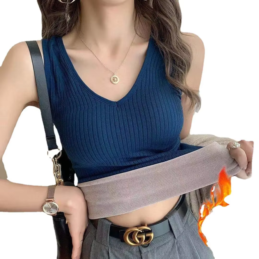 Gilet thermique en peluche d'hiver pour femmes, sous-vêtements thermiques à col en v, gilet chaud en velours sans couture, nouveau haut chaud en cachemire pour femmes