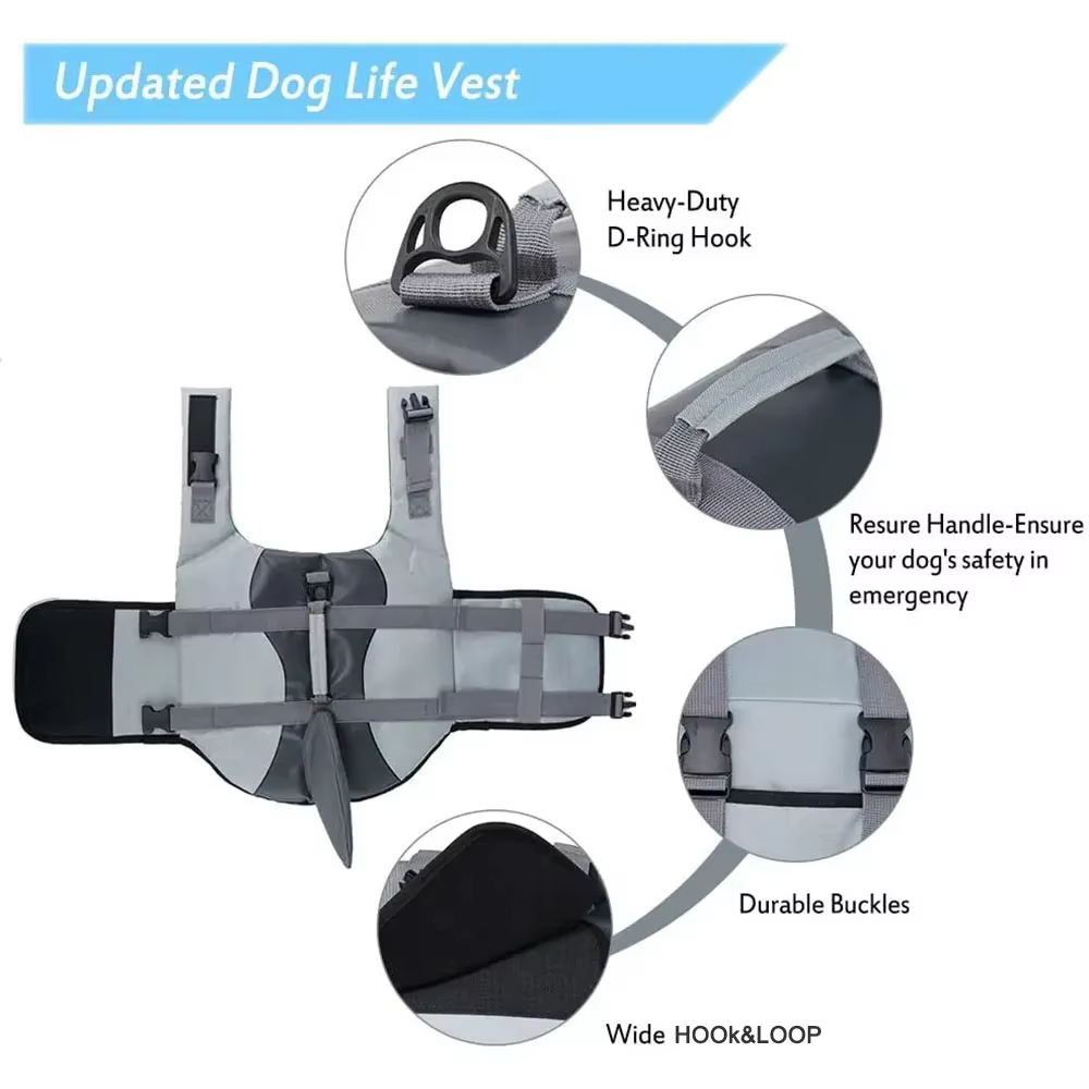 Gilet de sauvetage pour chien requin, vêtements de natation, gilet de sauvetage pour chiot, harnais de col, maillot de bain pour chien moyen et grand, tenues d'été pour animaux de compagnie