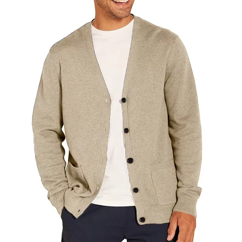 Cardigan Homme Col V Manches Longues en Maille Douce Boutonné Léger Style Oversize Décontracté Chic Veste Tricotée Hauts