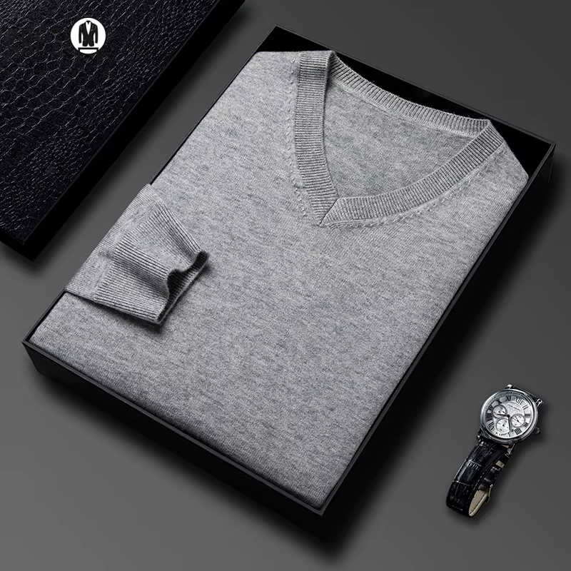 Sweat-shirt basique à col en v pour hommes, couleur unie, chaud, tricoté, surdimensionné, élastique, col rond, pour tenue décontracté, automne