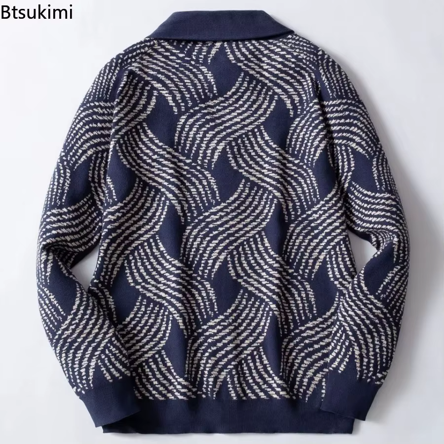 Pulls en tricot jacquard rétro pour hommes, printemps-automne, coupe ample, décontractés, avec boutons, cardigan en tricot, hauts pour hommes, pulls de soirée pour hommes