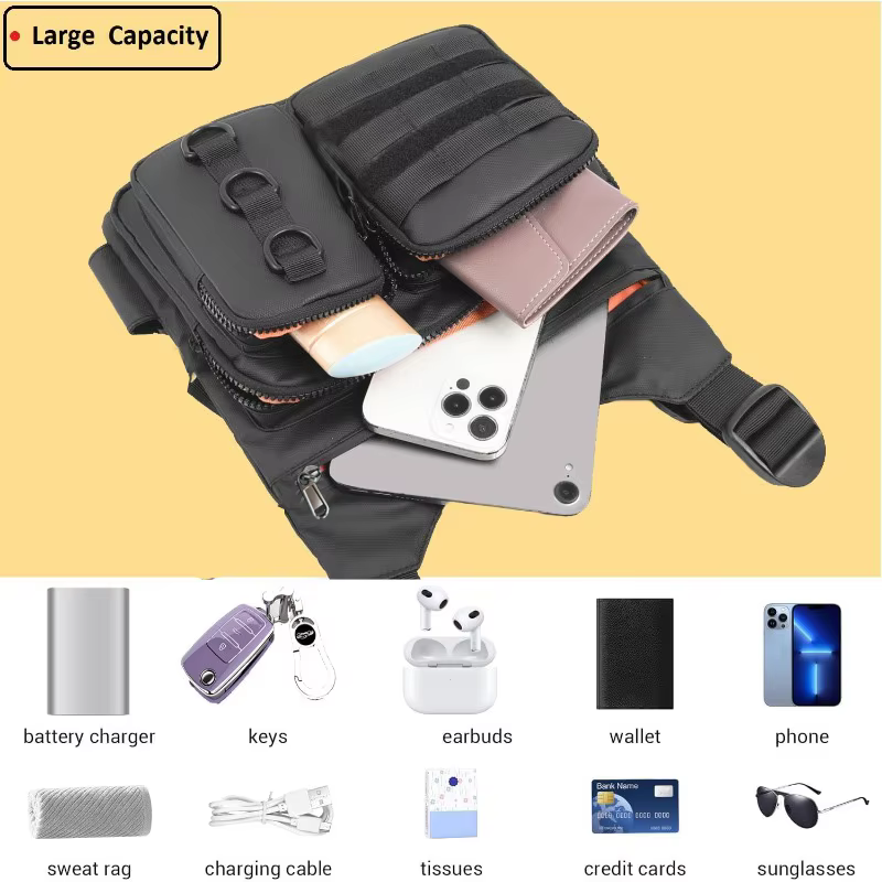 Sac de poitrine - Sac gilet léger et de grande capacité, idéal pour le transport quotidien (téléphone portable, tablette, portefeuille)