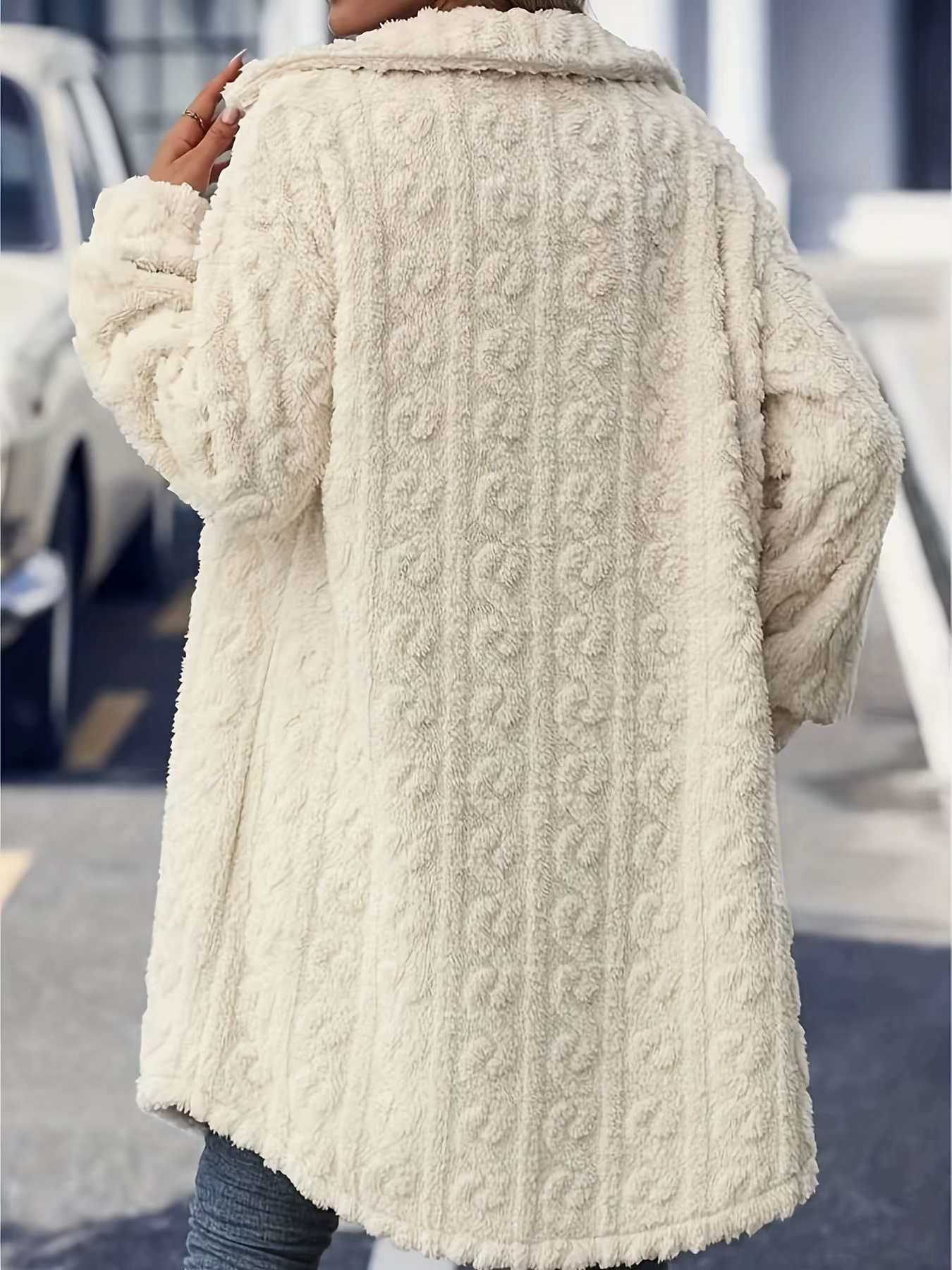 Cardigan boutonné à col avec tissu peluche double face