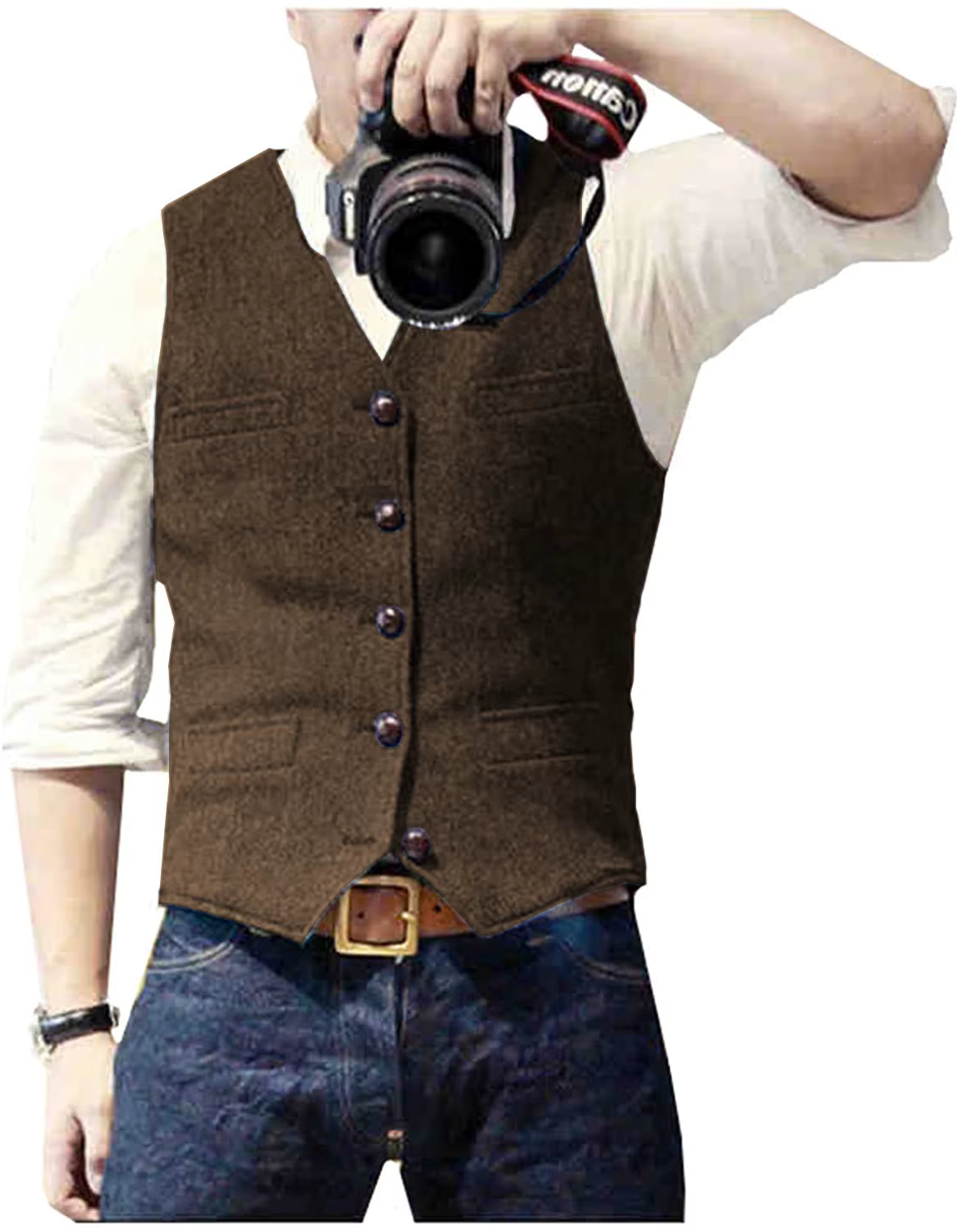 Gilet de costume pour hommes vert militaire simple boutonnage mélangé hommes gilet Denim jean gilet veste coupe ajustée décontracté formel affaires