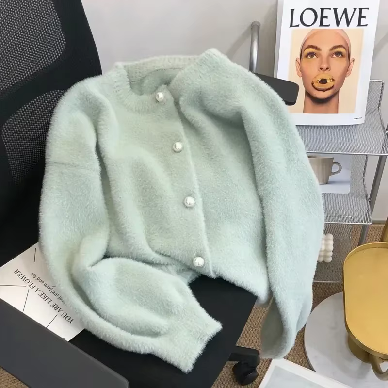 Pullover cardigan à col rond pour femme