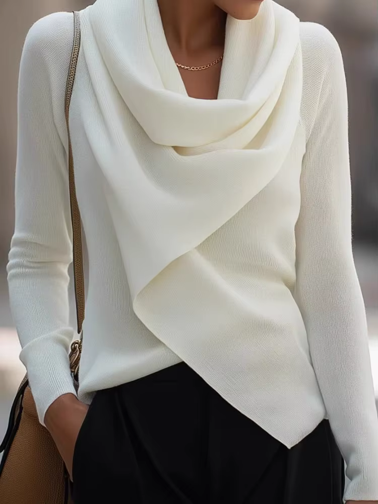 Femmes tricot blanc pull mode à manches longues Pile col
