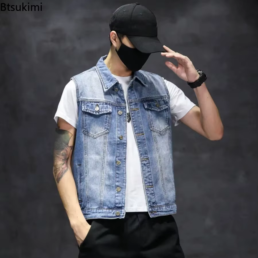 Gilets en denim déchirés pour hommes, veste en fibre de coton, gilet de cow-boy décontracté, streetwear hip hop, haute qualité, tout neuf et à la mode