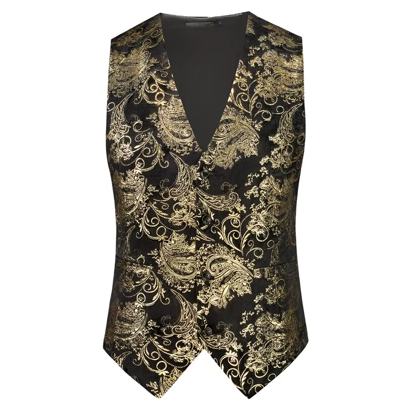 Nouveaux hommes de luxe velours costume gilet or chaud haut imprimé mode Homme affaires Social mariage bal robe de soirée gilet