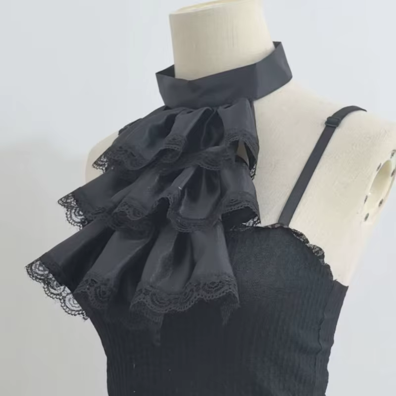 Faux col détachable en dentelle à volants, cravate Lolita, écharpe, poignets, couches de cou, cravate, Clown, ornements de Cosplay
