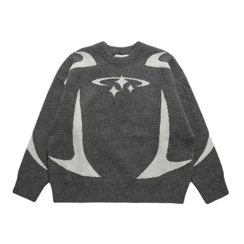 Pull blanc femme motif de caractère nouveau ample rétro pull en tricot ample veste mode femmes pull d'hiver