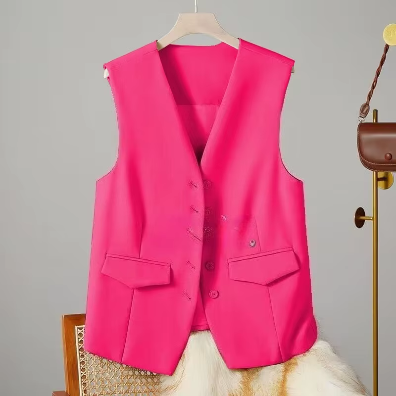 Gilet chic sans manches pour femme style bureau dame col en V simple boutonnage polyester couleurs variées occassions spéciales confort élégance