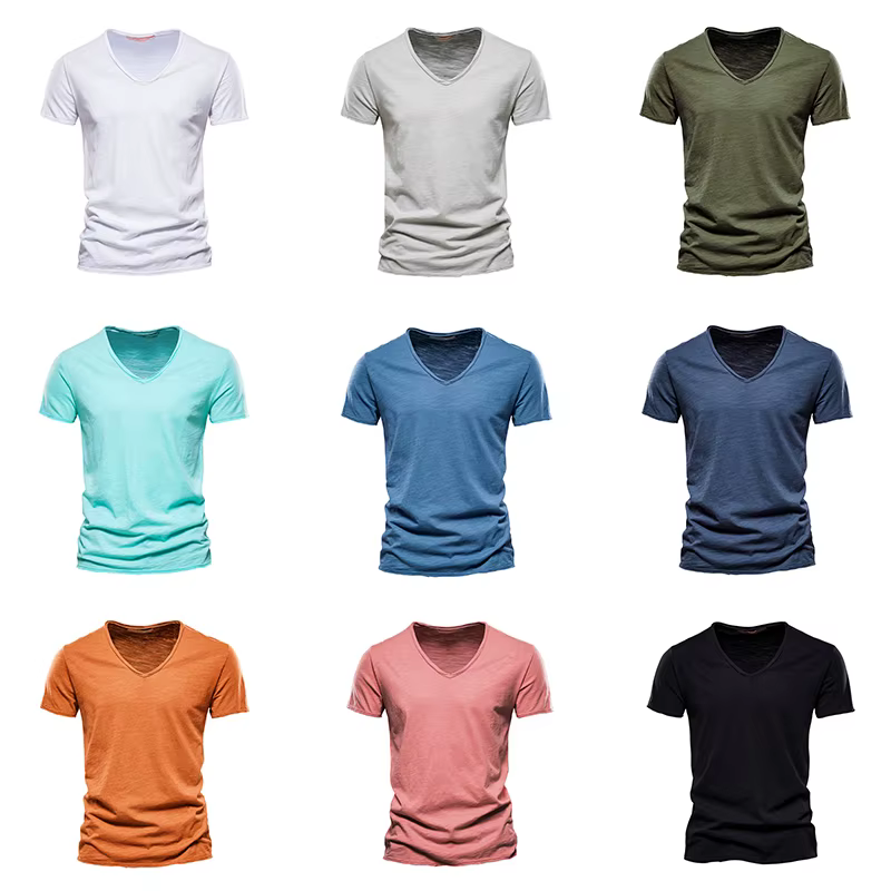 10 couleurs 100% coton hommes T-shirt col en v Design de mode coupe ajustée solide T-shirts hommes hauts T-shirts à manches courtes T-shirt pour hommes