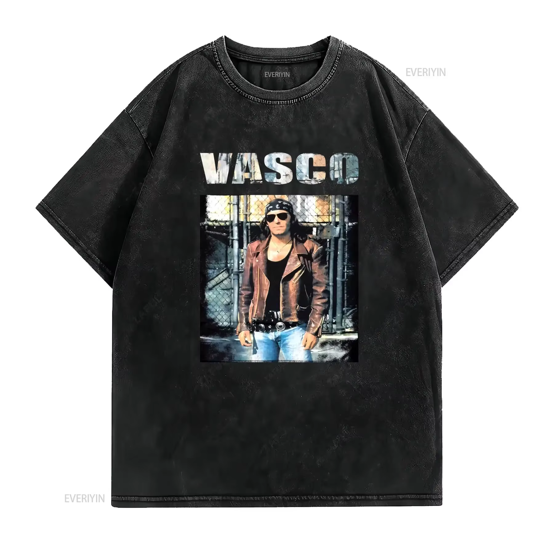 T-shirt original vintage Vasco Rossi 1993 col rond décontracté tissu légèrement extensible coupe régulière vintage