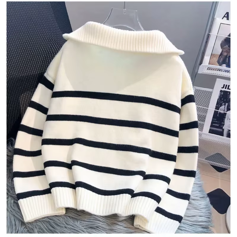Pull pull femmes printemps et automne sous-vêtements 2023 nouvelle fermeture éclair rayure sous-couche style court populaire premium pull femme