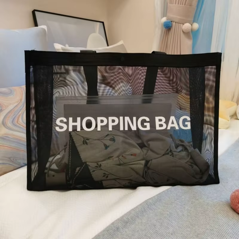 Sac de courses en maille Transparent, grande capacité, sac à main asymétrique épaule dénudée, respirant, pratique et Durable, sacs de rangement de voyage de plage