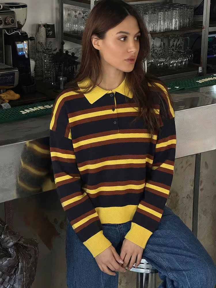 HH femmes tendance décontracté rayé tricoté pull