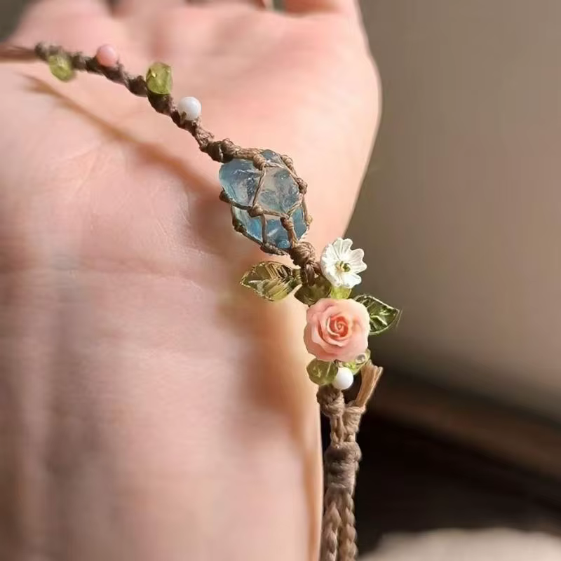 Bracelet ajustable fait main en perles d'aigue-marine, maille de cristal, bijou élégant pour le yoga et le fitness