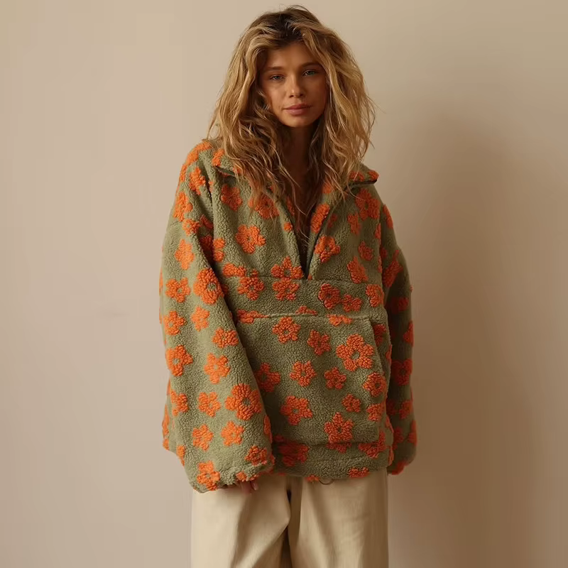 Sweat-shirt Sherpa à demi-fermeture éclair pour femme