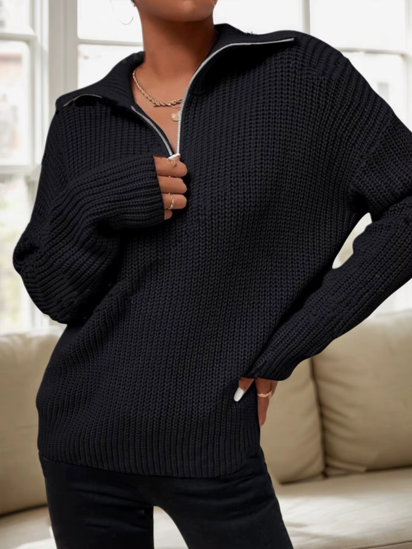 Pull à manches longues et col roulé pour femme