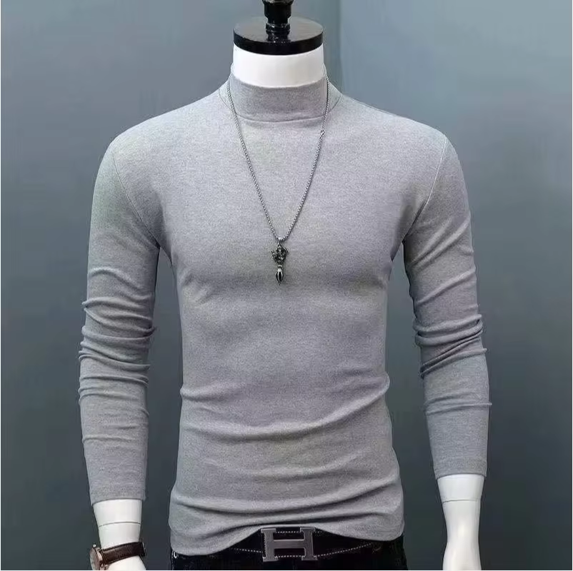 T-shirt à col montant pour homme, coupe ajustée, mode automne-hiver 2026, en coton respirant à manches longues, très élastique, décontracté, pull.