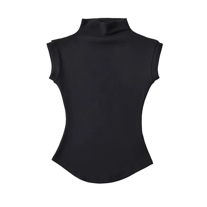 Femmes été Sexy col roulé sans manches T-Shirts hauts solide coupe ajustée pulls