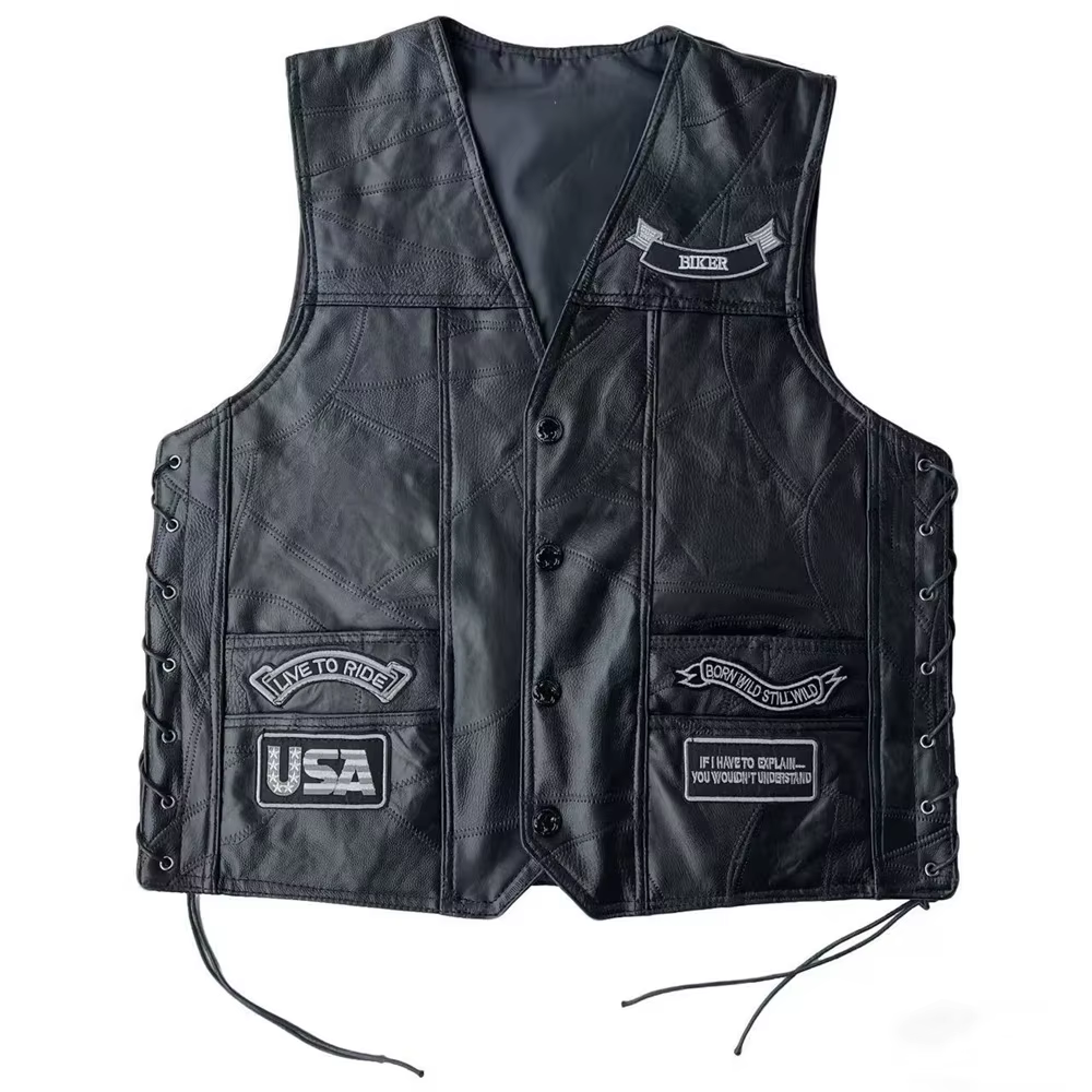 Veste de Moto Vintage homme en cuir véritable Racer rétro Moto gilet vêtements motard Moto gilet brodé sans manches