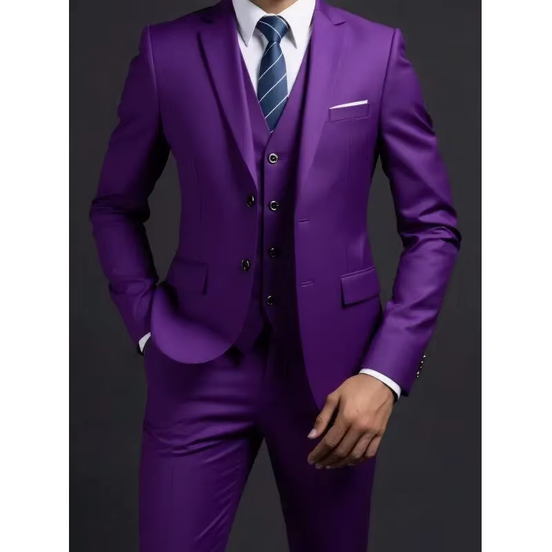 Costume (Blazer + gilet + pantalon) pour hommes, à la mode, pour hommes d'affaires, Style britannique, couleur unie, hôte de Banquet, costume de mariage décontracté