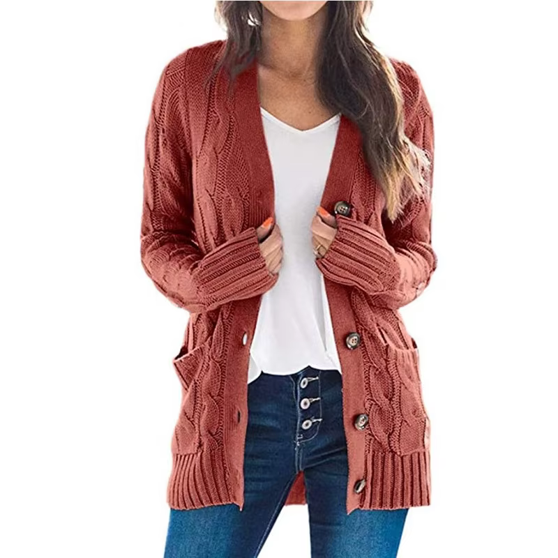 Cardigan en tricot torsadé bleu clair pour femme