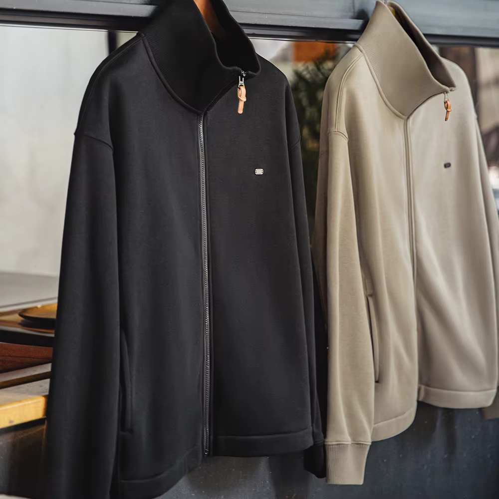 Maden Veste masculine à col haut chaude Doublure polaire épaisse vêtement extérieur Cardigan sportif style décontracté Veste tennis rétro