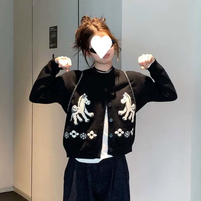 Cardigan noir en maille épaisse à manches longues pour femme