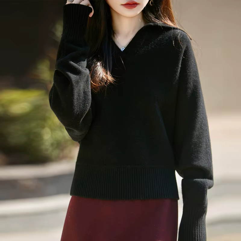 Pull rayé à manches longues en laine contrastée pour femme