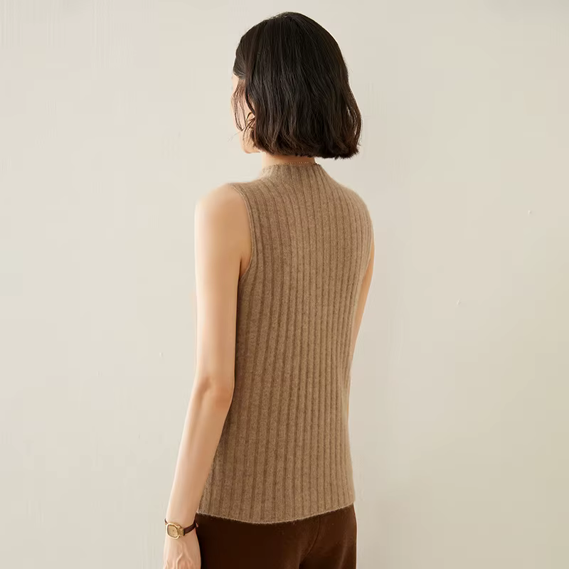 Pull tricoté sans manches en cachemire pour femme