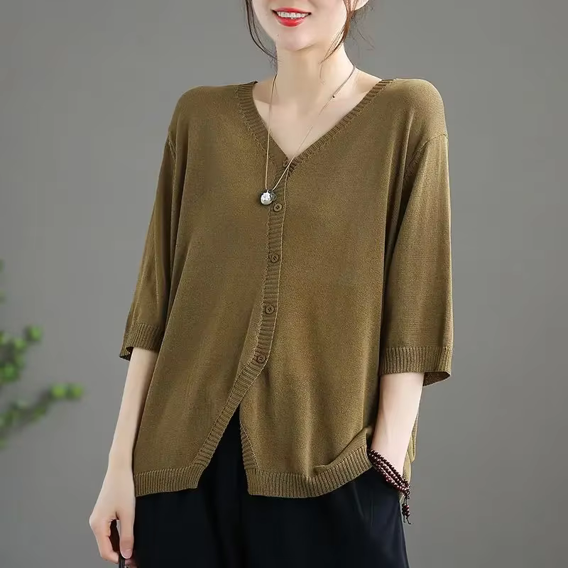 Cardigan féminin en coton polyester acétate avec col en V pour femmes style Harajuku été printemps ocassions spéciales