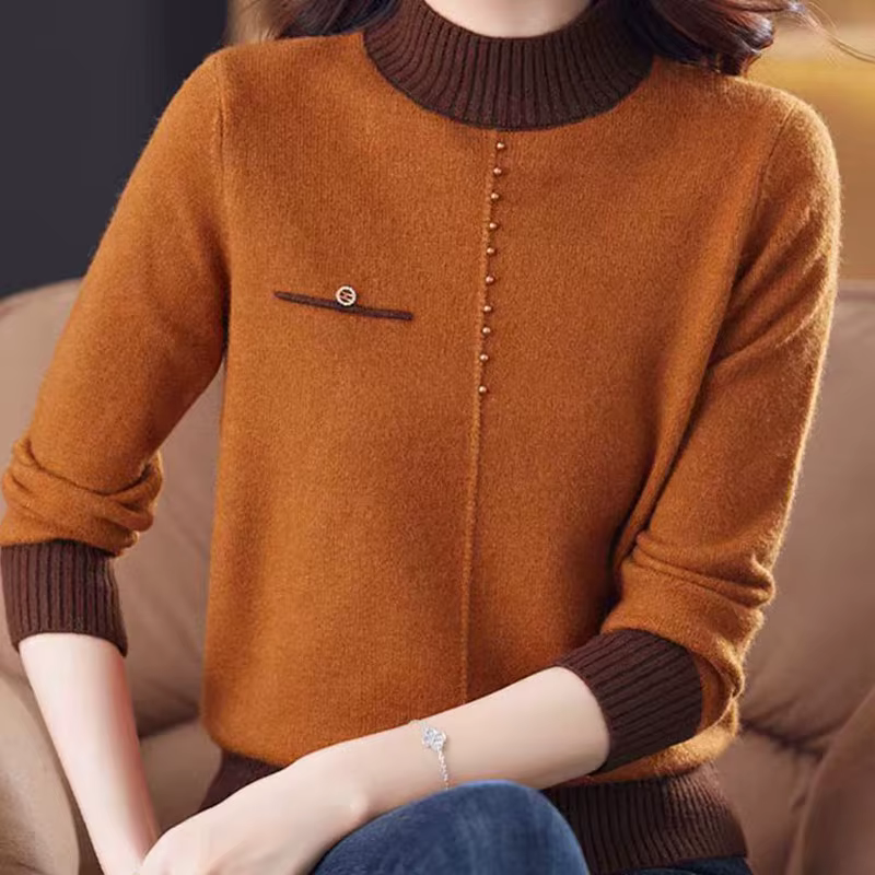 Top femme vêtements Vintage femmes pull mode élégant demi col haut